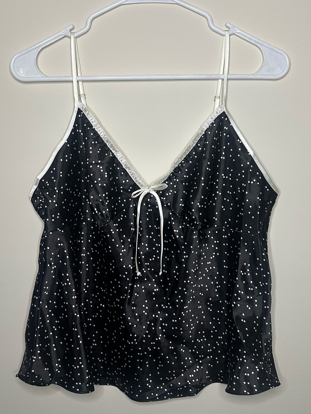 Jones New York Black Satin Polka Dot Cami with White Trim